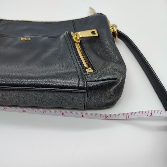 Lauren Ralph Lauren Leather Pebbled Crossbody Bag Purse Black Preppy Classic LRL - Picture 9 of 11